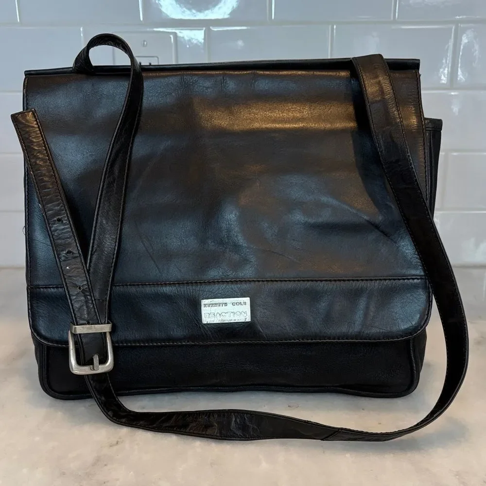 Kenneth Cole REACTION Leather Messenger Laptop Bag Briefcase Shoulder Crossbody